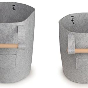 Set of 2 - Large & Medium - Recycled PET Felt Baskets, Multifunctional Laundry Hamper & Storage Organizer With Wooden Handles