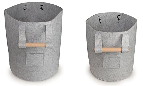 Set of 2 - Large & Medium - Recycled PET Felt Baskets, Multifunctional Laundry Hamper & Storage Organizer With Wooden Handles