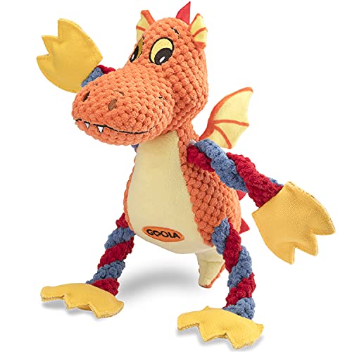 GOOLA Dog Squeaky Toys, Cute Dragon Interactive Plush Stuffed Toy with 5 Squeakers and Crinkle Paper,Pet Rope Chew Toy for Puppy Small Medium Large Breed Dogs