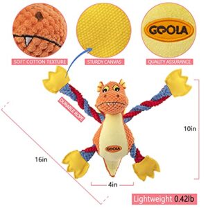 GOOLA Dog Squeaky Toys, Cute Dragon Interactive Plush Stuffed Toy with 5 Squeakers and Crinkle Paper,Pet Rope Chew Toy for Puppy Small Medium Large Breed Dogs