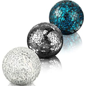 3 pieces decorative balls mosaic glass sphere centerpiece orb glass vase balls vases dining table decorations (silver, turquoise, black)
