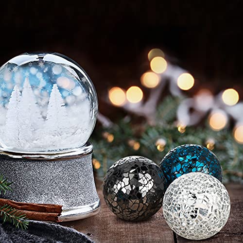 3 Pieces Decorative Balls Mosaic Glass Sphere Centerpiece Orb Glass Vase Balls Vases Dining Table Decorations (Silver, Turquoise, Black)