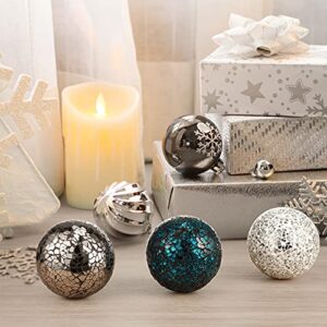 3 Pieces Decorative Balls Mosaic Glass Sphere Centerpiece Orb Glass Vase Balls Vases Dining Table Decorations (Silver, Turquoise, Black)