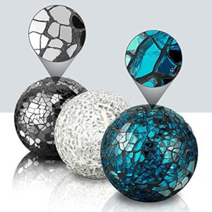 3 Pieces Decorative Balls Mosaic Glass Sphere Centerpiece Orb Glass Vase Balls Vases Dining Table Decorations (Silver, Turquoise, Black)