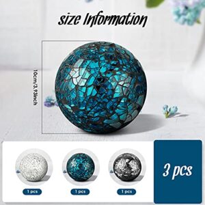 3 Pieces Decorative Balls Mosaic Glass Sphere Centerpiece Orb Glass Vase Balls Vases Dining Table Decorations (Silver, Turquoise, Black)