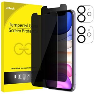 jetech privacy screen protector for iphone 11 6.1-inch with camera lens protector, anti spy tempered glass film, 2-pack each
