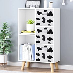 ANMINY 4PCS Storage Cubes Set Cow Print Large Cotton Linen Storage Bins Boxes Baskets with Handles PP Plastic Board Foldable Desktop Closet Shelf Organizer Container for Home Office - 11"x 11"x 11"