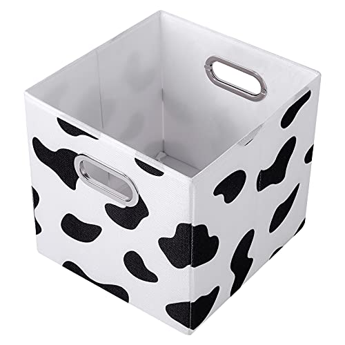 ANMINY 4PCS Storage Cubes Set Cow Print Large Cotton Linen Storage Bins Boxes Baskets with Handles PP Plastic Board Foldable Desktop Closet Shelf Organizer Container for Home Office - 11"x 11"x 11"