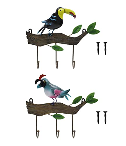 Wall Mounted Key Holder,Bird Wall Hook Iron Decorative Coat Racks with 3 Hooks, Vintage Design Hanger -Pack of 2