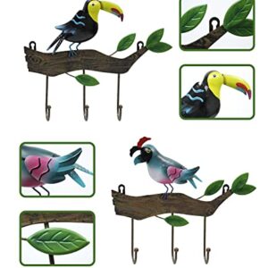 Wall Mounted Key Holder,Bird Wall Hook Iron Decorative Coat Racks with 3 Hooks, Vintage Design Hanger -Pack of 2