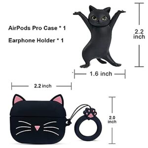 Airpod Pro Case Cover Cute Kitty Animal W Magnetic Dance Cat Airpod Holder Silicone Protective Case for Apple AirPods Pro | Funny Holiday Birthday Gifts for Her Women Teenage Girls (Black)