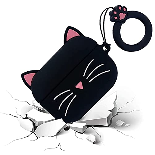 Airpod Pro Case Cover Cute Kitty Animal W Magnetic Dance Cat Airpod Holder Silicone Protective Case for Apple AirPods Pro | Funny Holiday Birthday Gifts for Her Women Teenage Girls (Black)