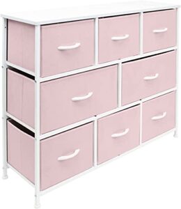 sorbus dresser - furniture storage chest for kids clothing organization, large organizer for playroom, nurseries, bedroom, hallway, closet, steel iron frame, wood top, 8 fabric drawers (pink)