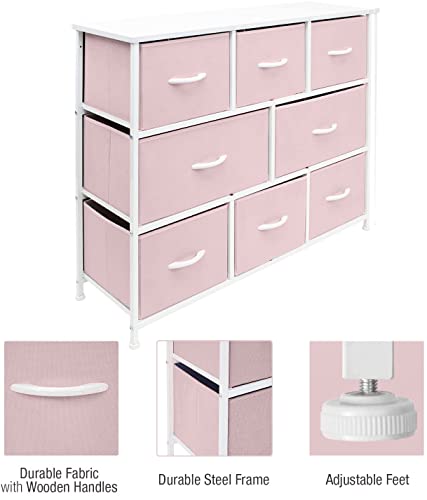 Sorbus Dresser - Furniture Storage Chest for Kids Clothing Organization, Large Organizer for Playroom, Nurseries, Bedroom, Hallway, Closet, Steel Iron Frame, Wood Top, 8 Fabric Drawers (Pink)