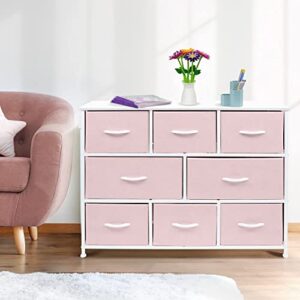 Sorbus Dresser - Furniture Storage Chest for Kids Clothing Organization, Large Organizer for Playroom, Nurseries, Bedroom, Hallway, Closet, Steel Iron Frame, Wood Top, 8 Fabric Drawers (Pink)