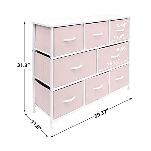 Sorbus Dresser - Furniture Storage Chest for Kids Clothing Organization, Large Organizer for Playroom, Nurseries, Bedroom, Hallway, Closet, Steel Iron Frame, Wood Top, 8 Fabric Drawers (Pink)