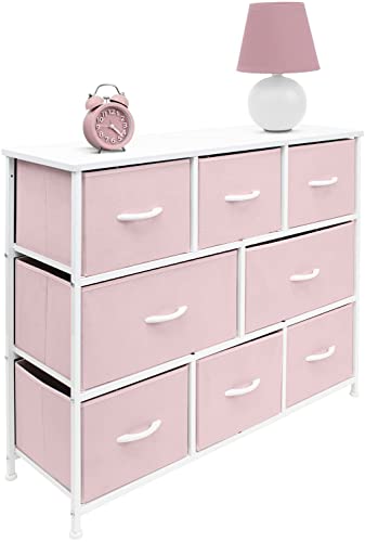 Sorbus Dresser - Furniture Storage Chest for Kids Clothing Organization, Large Organizer for Playroom, Nurseries, Bedroom, Hallway, Closet, Steel Iron Frame, Wood Top, 8 Fabric Drawers (Pink)