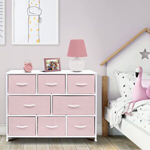 Sorbus Dresser - Furniture Storage Chest for Kids Clothing Organization, Large Organizer for Playroom, Nurseries, Bedroom, Hallway, Closet, Steel Iron Frame, Wood Top, 8 Fabric Drawers (Pink)