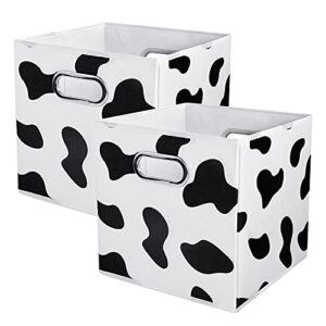 anminy 2pcs storage cubes set cow print large cotton linen storage bins boxes baskets with handles pp plastic board foldable desktop closet shelf organizer container for home office - 11"x 11"x 11"