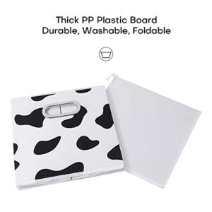 ANMINY 2PCS Storage Cubes Set Cow Print Large Cotton Linen Storage Bins Boxes Baskets with Handles PP Plastic Board Foldable Desktop Closet Shelf Organizer Container for Home Office - 11"x 11"x 11"