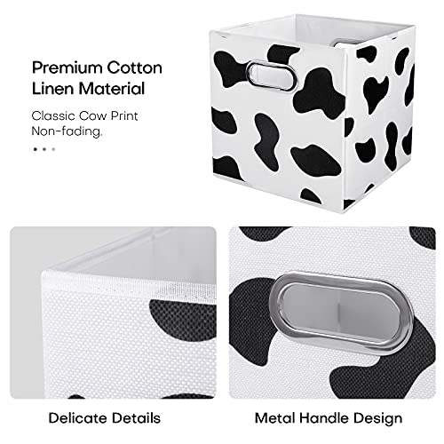 ANMINY 2PCS Storage Cubes Set Cow Print Large Cotton Linen Storage Bins Boxes Baskets with Handles PP Plastic Board Foldable Desktop Closet Shelf Organizer Container for Home Office - 11"x 11"x 11"