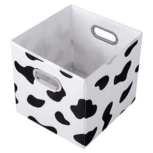 ANMINY 2PCS Storage Cubes Set Cow Print Large Cotton Linen Storage Bins Boxes Baskets with Handles PP Plastic Board Foldable Desktop Closet Shelf Organizer Container for Home Office - 11"x 11"x 11"