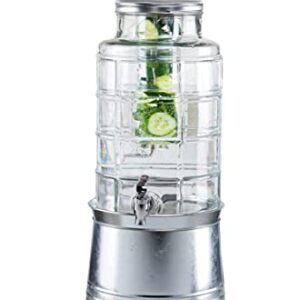 Style Setter Patchwork Beverage Dispenser Cold Drink Dispenser w/ 2.4-Gallon Capacity Glass Jug, Ice Insert, Fruit Infuser, Galvanized Base, Leak Proof Spigot Great for Parties Weddings