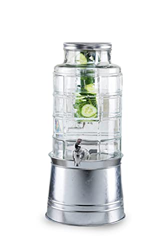 Style Setter Patchwork Beverage Dispenser Cold Drink Dispenser w/ 2.4-Gallon Capacity Glass Jug, Ice Insert, Fruit Infuser, Galvanized Base, Leak Proof Spigot Great for Parties Weddings