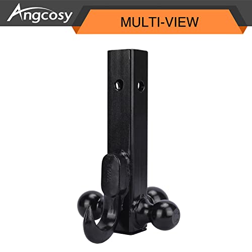 ANGCOSY Triple Ball Mount with Hook, 1-7/8”, 2” and 2-5/16” Tri-Ball Hitch Balls, Hollow Shank, Fits for 2” Receiver, 10,000 lbs