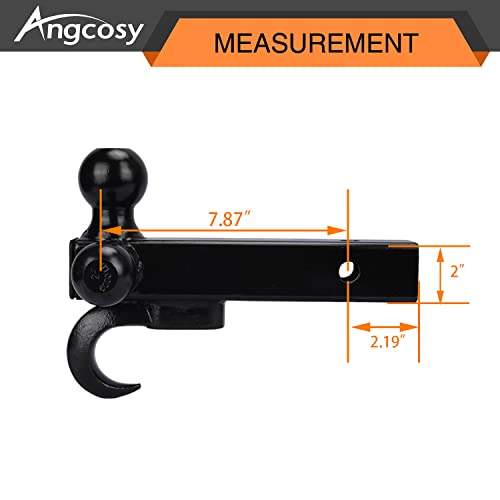 ANGCOSY Triple Ball Mount with Hook, 1-7/8”, 2” and 2-5/16” Tri-Ball Hitch Balls, Hollow Shank, Fits for 2” Receiver, 10,000 lbs