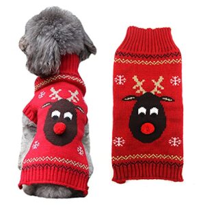 hrttsy christmas dog sweater funny ugly xmas cute reindeer puppy turtleneck sweaters holiday costume fall winter warm pullover outfits pet clothes for small medium large dogs cats(red reindeer,m)
