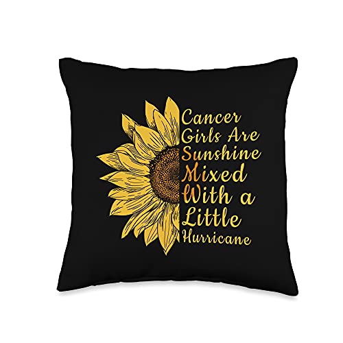 Cancer Zodiac Sign Birthday Gifts For Her Birthday Cancer Woman Star Sign June July Sunflower Funny Throw Pillow, 16x16, Multicolor