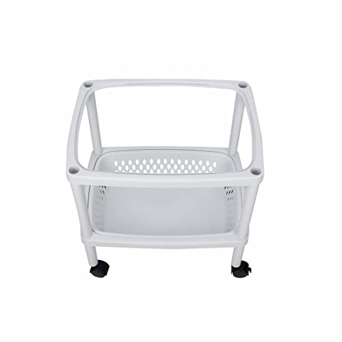 Ruishetop 3 Layers Plastic Rolling Storage Cart Vegetable Organizer Shelf Rack Storage Tower Utility Cart with Wheels and Removable Baskets, for Kitchen Laundry Room Bathroom Office Home (White)