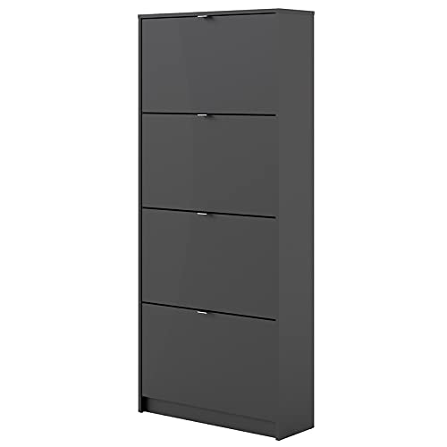 Pemberly Row Modern 4 Drawer Shoe Cabinet, 24-Pair Shoe Rack Storage Organizer in Black Matte