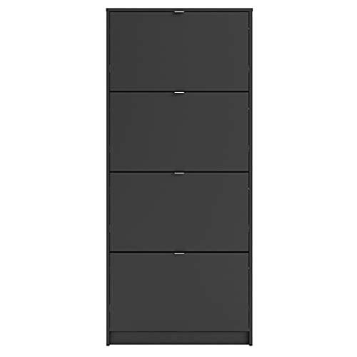 Pemberly Row Modern 4 Drawer Shoe Cabinet, 24-Pair Shoe Rack Storage Organizer in Black Matte