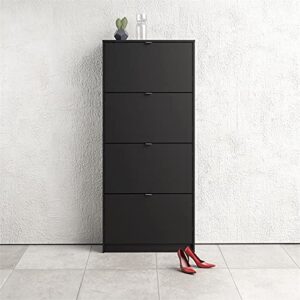 Pemberly Row Modern 4 Drawer Shoe Cabinet, 24-Pair Shoe Rack Storage Organizer in Black Matte