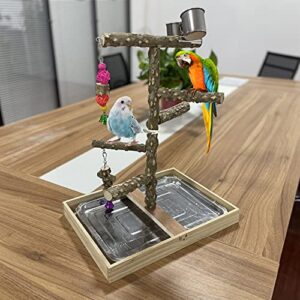 Tfwadmx Bird Perch Natural Wood Stand Toy Parrot Play Stand Platform Bird Cage Branch Perch Accessories for Parakeets Canaries Cockatiels Conure Lovebirds