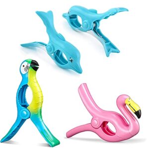 nerjan 6pcs beach towel clips outdoor fashion style flamingo towel holders for pool chairs or fence during your cruise-jumbo size to keep your cloth or towel from blowing.