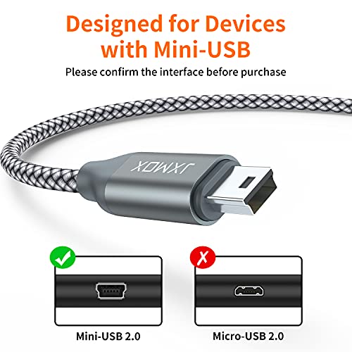 JXMOX Mini USB Cable, (3.3ft 2 Pack) USB 2.0 Type A Male to Mini B Charging Cord Compatible with Hero 3+, PS3 Controller, Digital Camera, Dash Cam, MP3 Player, Garmin Nuvi GPS, GPS Receiver