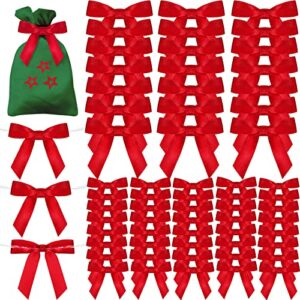 100 pieces twist bow satin twist tie bows 5/8 inch bows for halloween wedding crafts wrapping small bows candy treat bags decoration(red,5/8 inch)