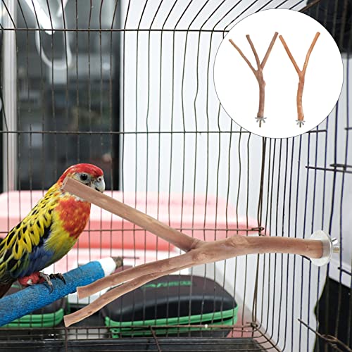 TEHAUX Parakeet Toys 2PCS Bird Parrot Perch Stand Set- Natural Wood Bird Parrot Stand Branches Fork Perch Rod Stand for Small Parakeets Budgies Cockatiels Conure Lovebirds Bird Cage Accessories