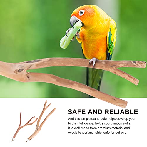 TEHAUX Parakeet Toys 2PCS Bird Parrot Perch Stand Set- Natural Wood Bird Parrot Stand Branches Fork Perch Rod Stand for Small Parakeets Budgies Cockatiels Conure Lovebirds Bird Cage Accessories