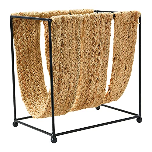 Main + Mesa Woven Jute and Metal Magazine Holder, Natural/Black