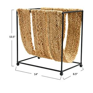 Main + Mesa Woven Jute and Metal Magazine Holder, Natural/Black