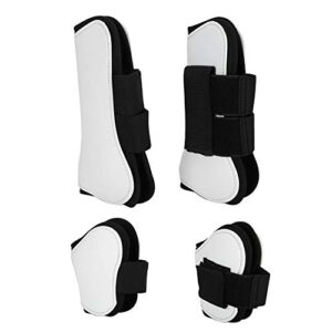 jeanoko 4pcs white pu shell horse front back leg guard boot adjustable wrap protector riding equipment during jumping obstacles