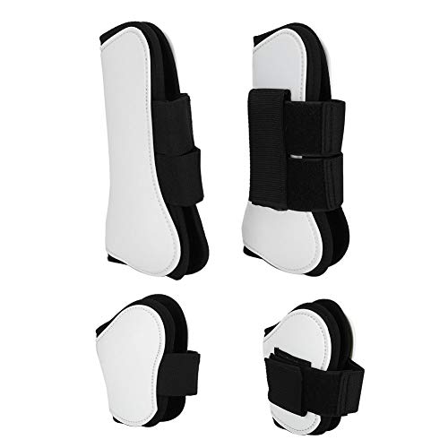 Jeanoko 4PCS White PU Shell Horse Front Back Leg Guard Boot Adjustable Wrap Protector Riding Equipment During Jumping Obstacles