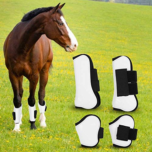 Jeanoko 4PCS White PU Shell Horse Front Back Leg Guard Boot Adjustable Wrap Protector Riding Equipment During Jumping Obstacles