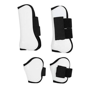 Jeanoko 4PCS White PU Shell Horse Front Back Leg Guard Boot Adjustable Wrap Protector Riding Equipment During Jumping Obstacles