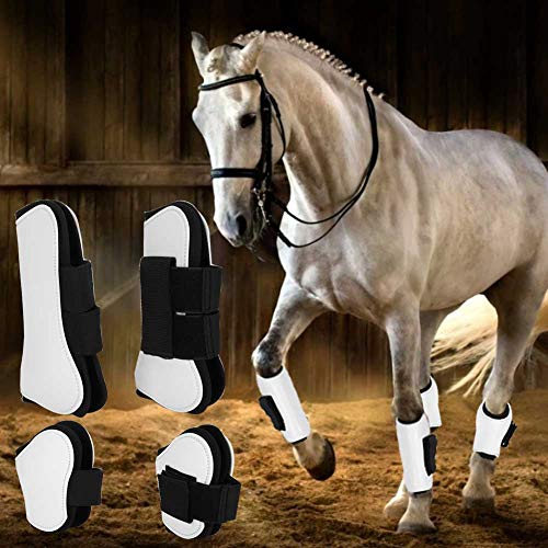 Jeanoko 4PCS White PU Shell Horse Front Back Leg Guard Boot Adjustable Wrap Protector Riding Equipment During Jumping Obstacles