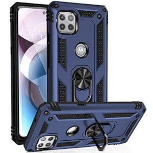 military grade drop impact for moto one 5g ace case motorola one 5g ace g 5g case 360 metal rotating ring kickstand holder armor heavy duty shockproof case for one 5g ace phone case (blue)